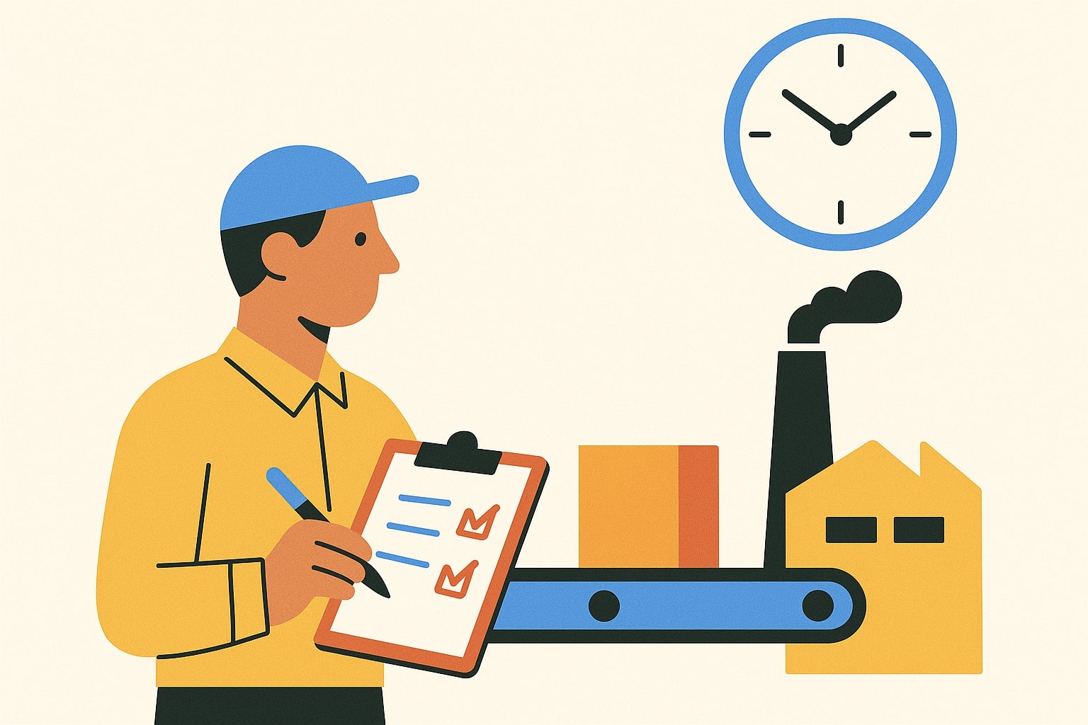 Industrial engineer measuring manufacturing workflow